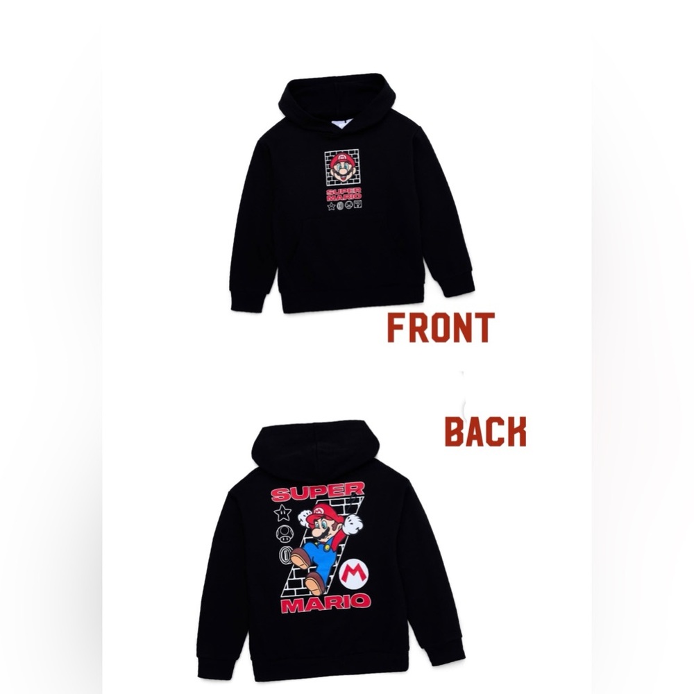 Super Nintendo Mario Bros Active Hoodie Boys Size 8 Black New sweatshirt boys